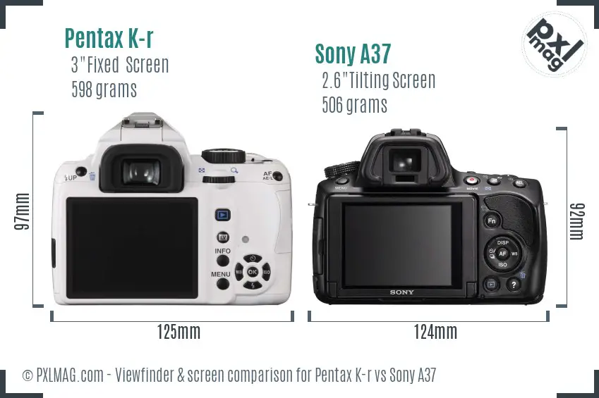 Pentax K-r vs Sony A37 Screen and Viewfinder comparison