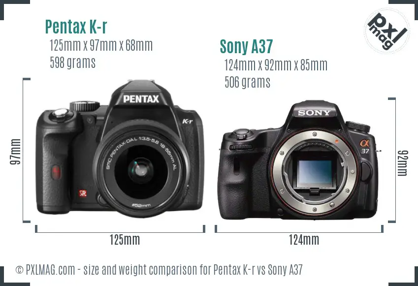 Pentax K-r vs Sony A37 size comparison