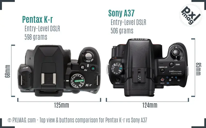 Pentax K-r vs Sony A37 top view buttons comparison