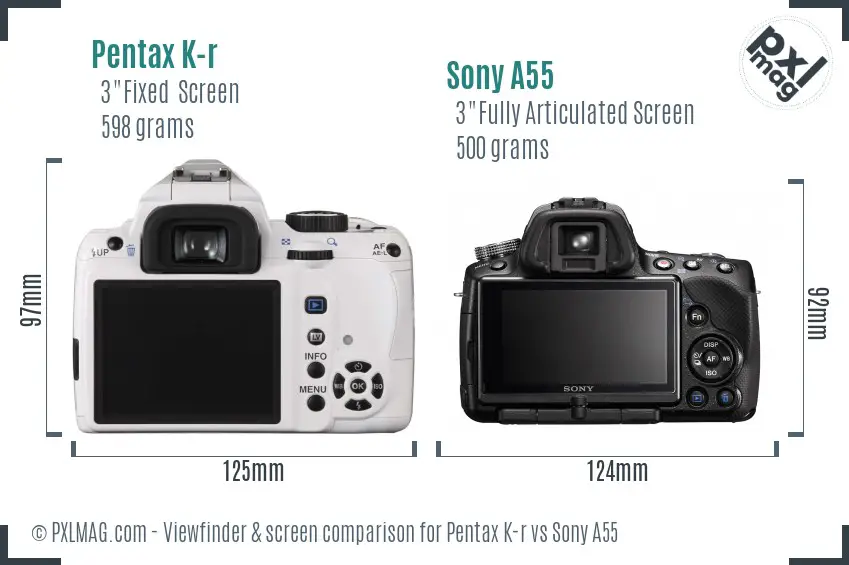 Pentax K-r vs Sony A55 Screen and Viewfinder comparison