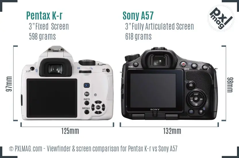 Pentax K-r vs Sony A57 Screen and Viewfinder comparison