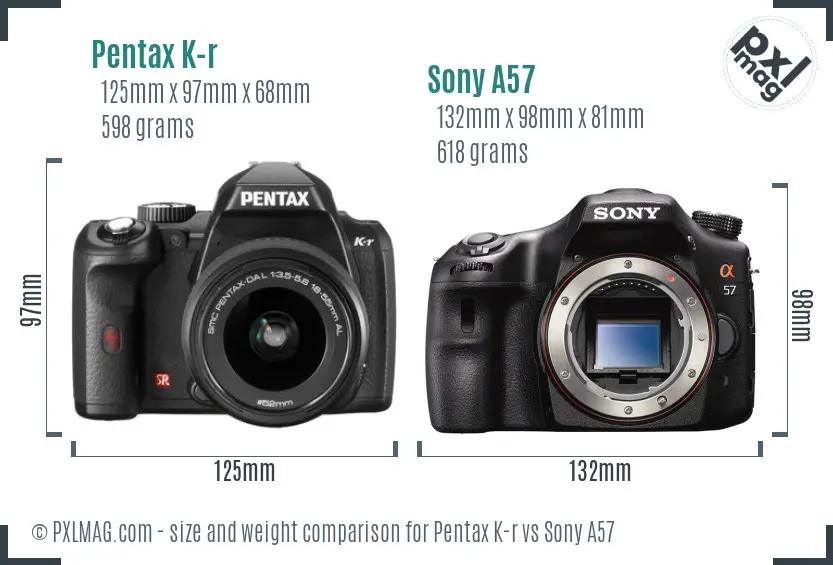 Pentax K-r vs Sony A57 size comparison