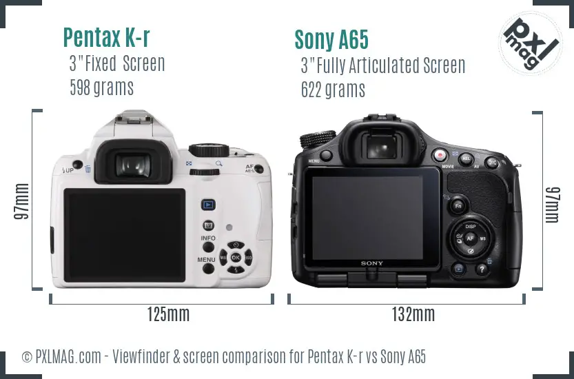 Pentax K-r vs Sony A65 Screen and Viewfinder comparison
