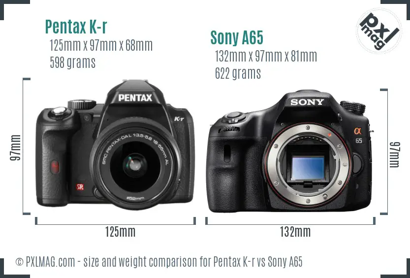 Pentax K-r vs Sony A65 size comparison