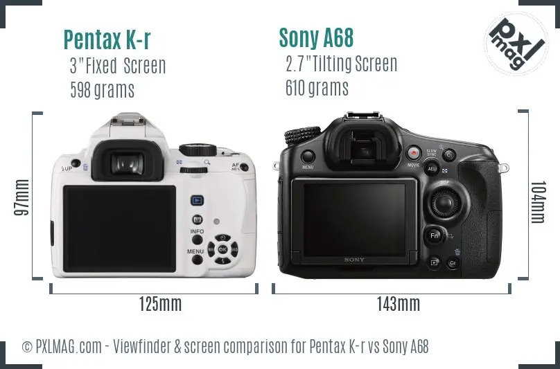 Pentax K-r vs Sony A68 Screen and Viewfinder comparison