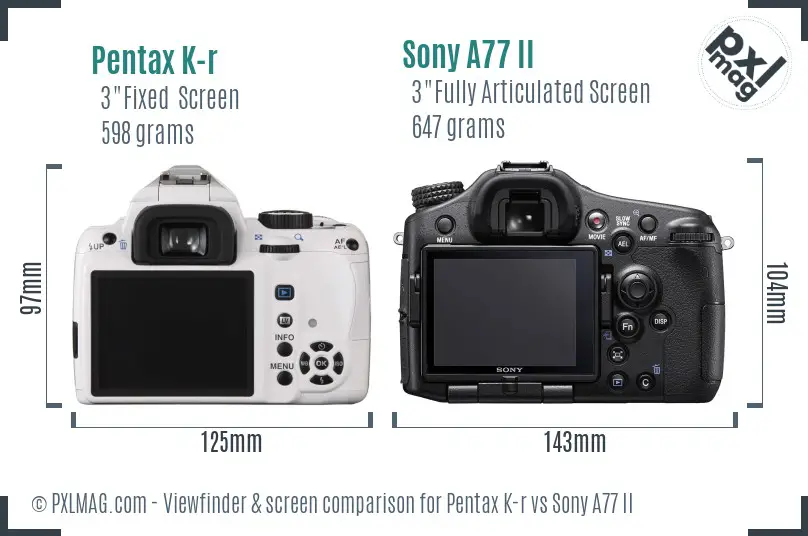 Pentax K-r vs Sony A77 II Screen and Viewfinder comparison