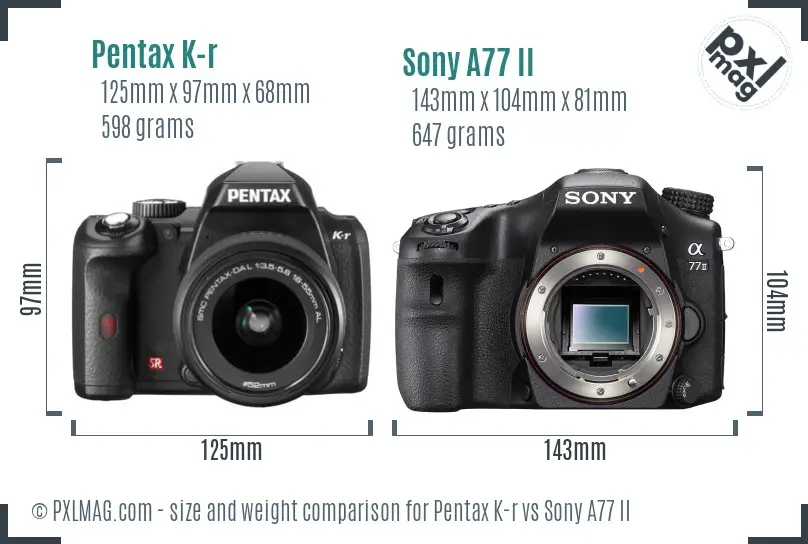 Pentax K-r vs Sony A77 II size comparison