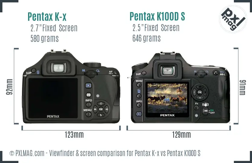 Pentax K-x vs Pentax K100D S Screen and Viewfinder comparison