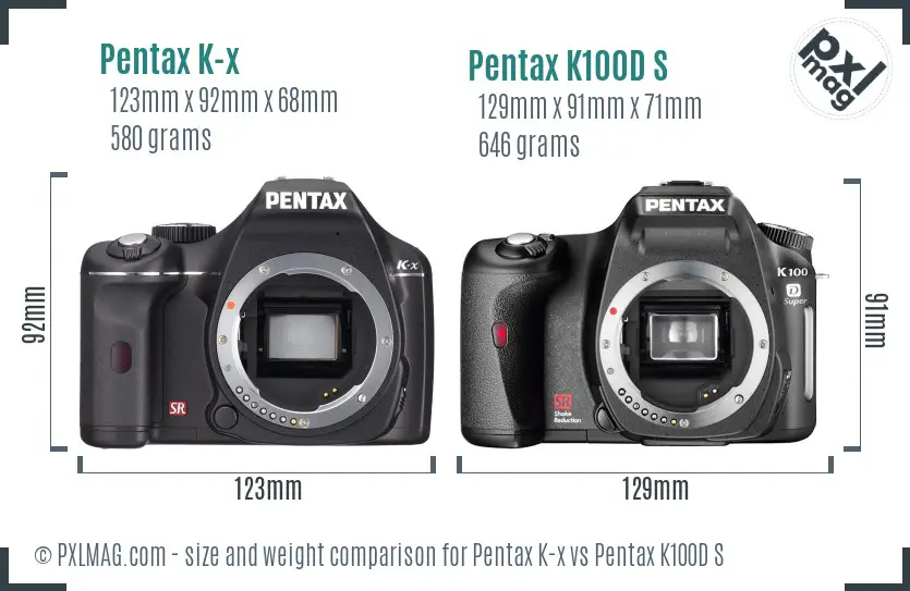 Pentax K-x vs Pentax K100D S size comparison