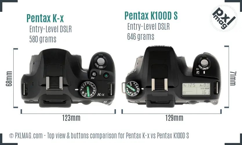 Pentax K-x vs Pentax K100D S top view buttons comparison