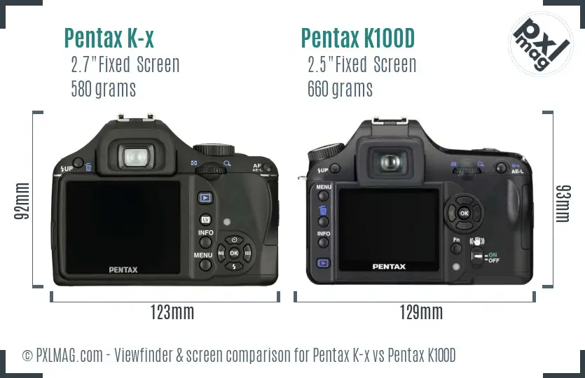 Pentax K-x vs Pentax K100D Screen and Viewfinder comparison