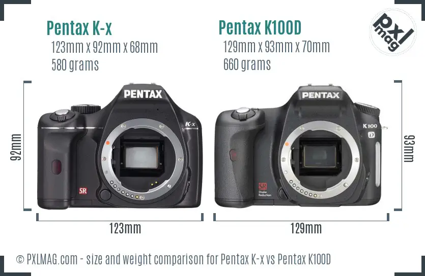 Pentax K-x vs Pentax K100D size comparison