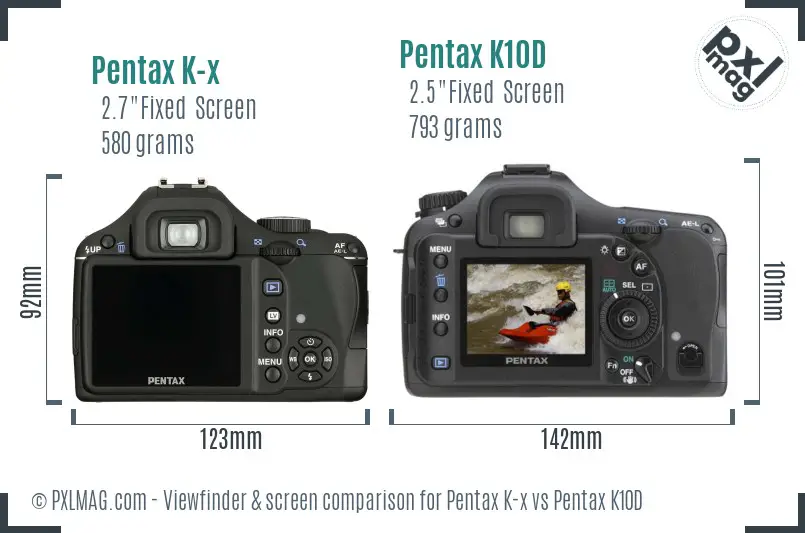 Pentax K-x vs Pentax K10D Screen and Viewfinder comparison
