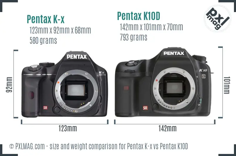 Pentax K-x vs Pentax K10D size comparison