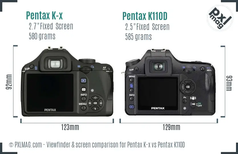 Pentax K-x vs Pentax K110D Screen and Viewfinder comparison