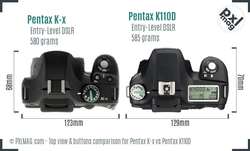 Pentax K-x vs Pentax K110D top view buttons comparison