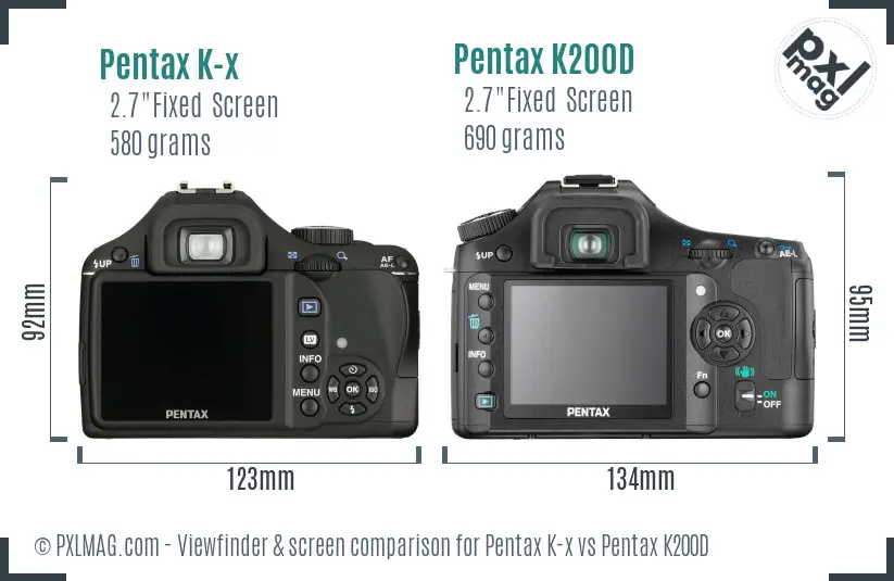 Pentax K-x vs Pentax K200D Screen and Viewfinder comparison