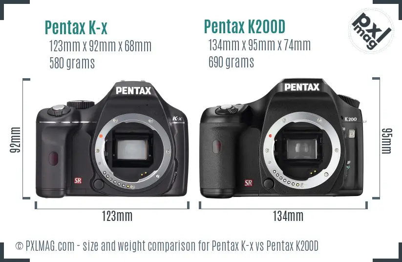 Pentax K-x vs Pentax K200D size comparison