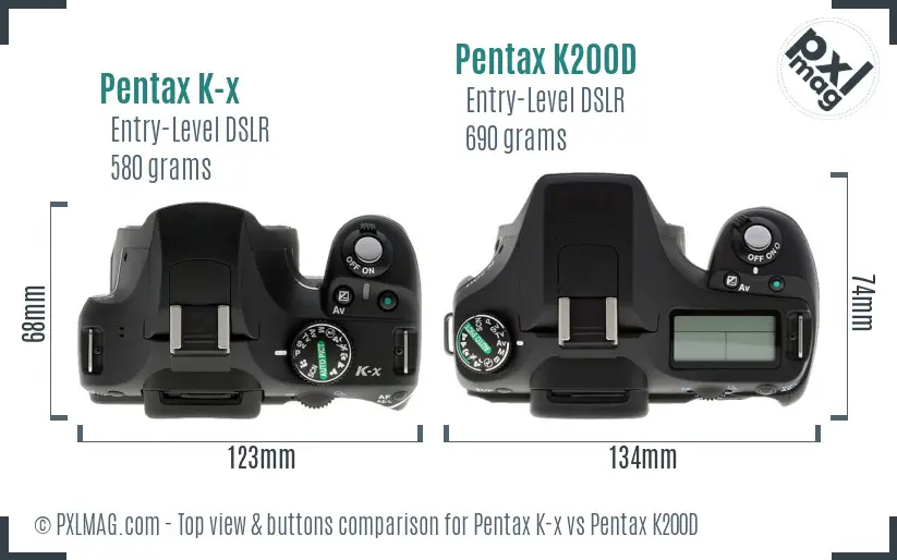 Pentax K-x vs Pentax K200D top view buttons comparison