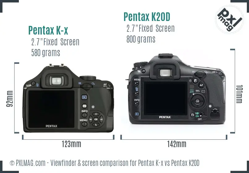 Pentax K-x vs Pentax K20D Screen and Viewfinder comparison