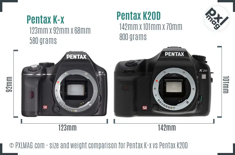 Pentax K-x vs Pentax K20D size comparison
