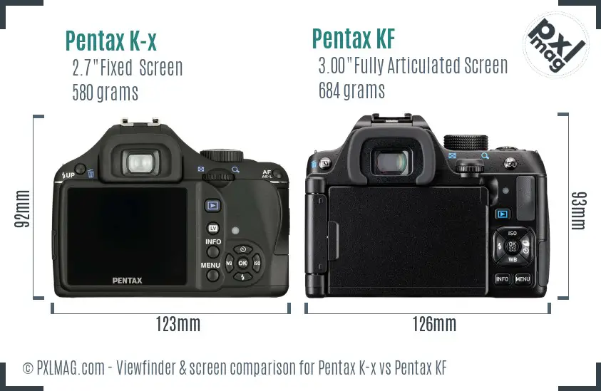 Pentax K-x vs Pentax KF Screen and Viewfinder comparison