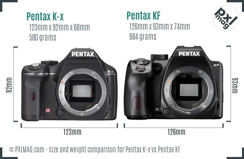 Pentax K-x vs Pentax KF size comparison
