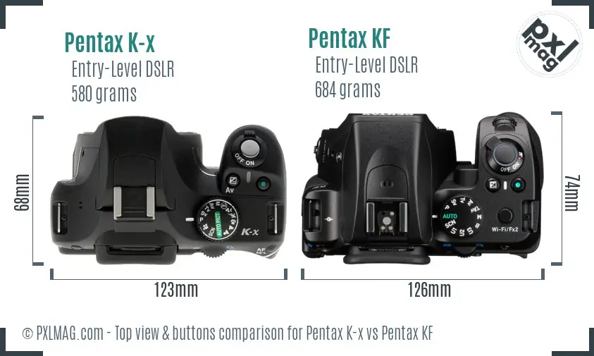 Pentax K-x vs Pentax KF top view buttons comparison