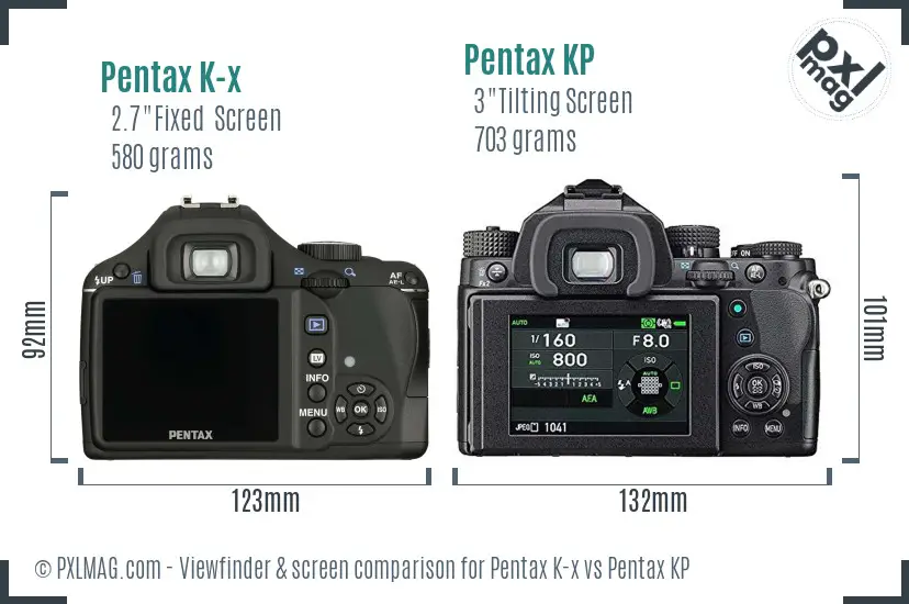 Pentax K-x vs Pentax KP Screen and Viewfinder comparison