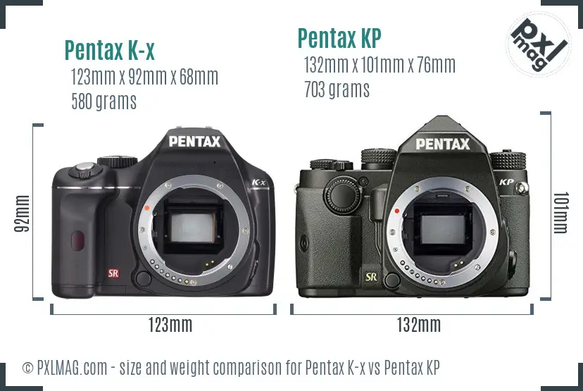 Pentax K-x vs Pentax KP size comparison