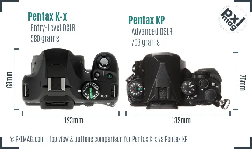 Pentax K-x vs Pentax KP top view buttons comparison