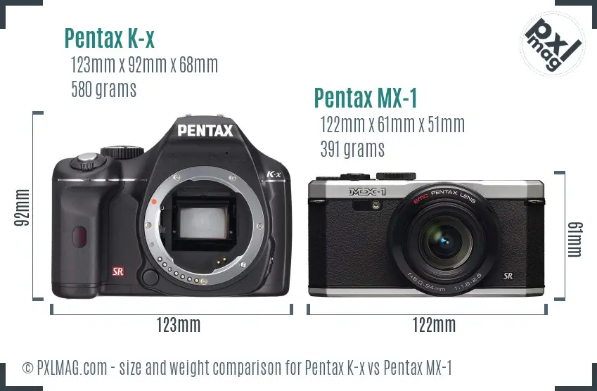Pentax K-x vs Pentax MX-1 size comparison