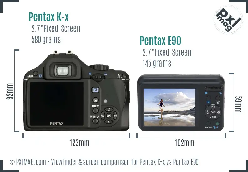 Pentax K-x vs Pentax E90 Screen and Viewfinder comparison