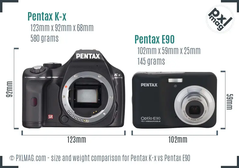 Pentax K-x vs Pentax E90 size comparison