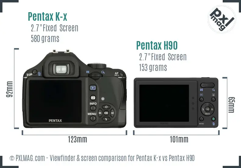 Pentax K-x vs Pentax H90 Screen and Viewfinder comparison