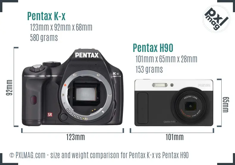 Pentax K-x vs Pentax H90 size comparison