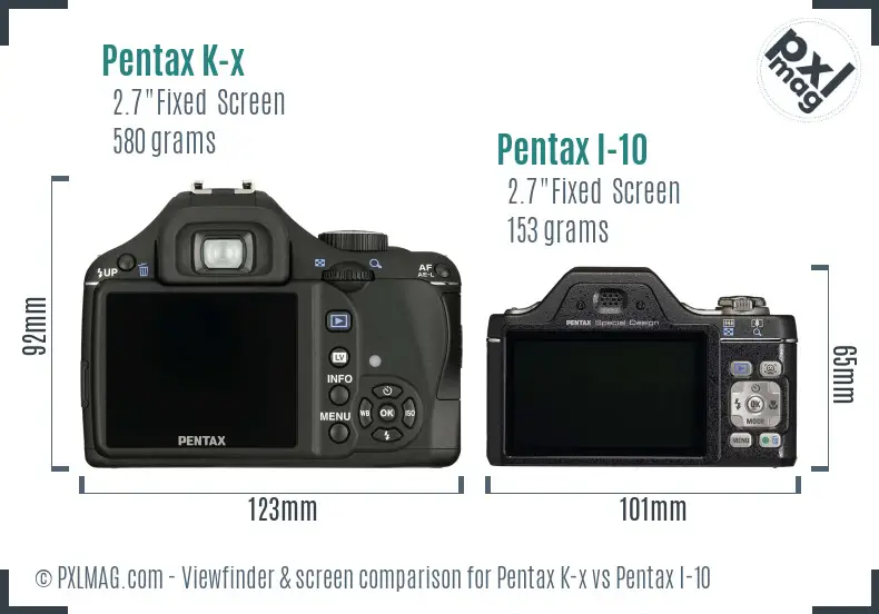 Pentax K-x vs Pentax I-10 Screen and Viewfinder comparison