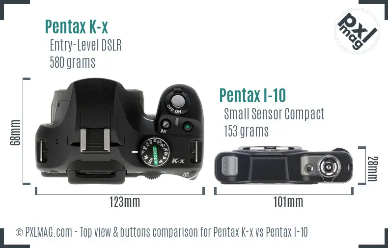 Pentax K-x vs Pentax I-10 top view buttons comparison