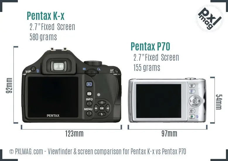 Pentax K-x vs Pentax P70 Screen and Viewfinder comparison