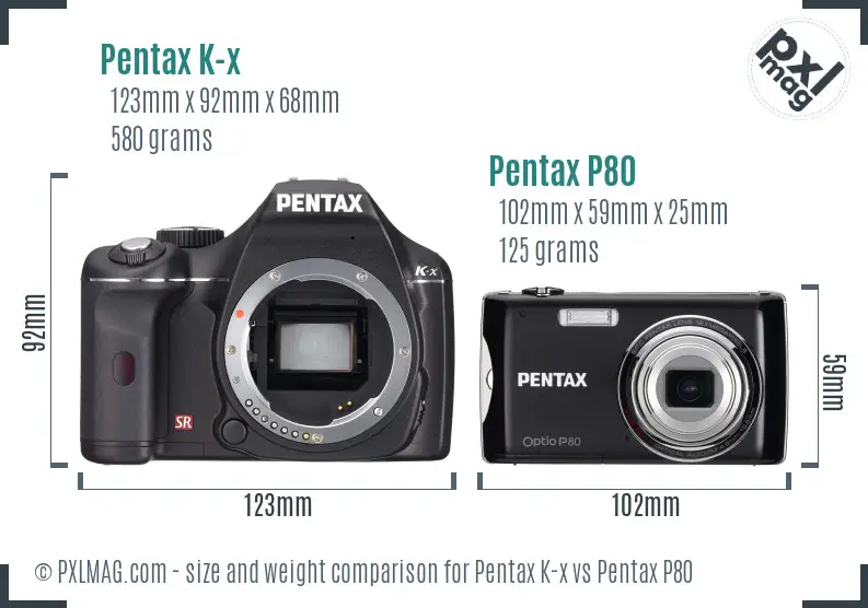 Pentax K-x vs Pentax P80 size comparison