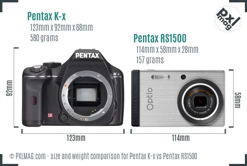 Pentax K-x vs Pentax RS1500 size comparison