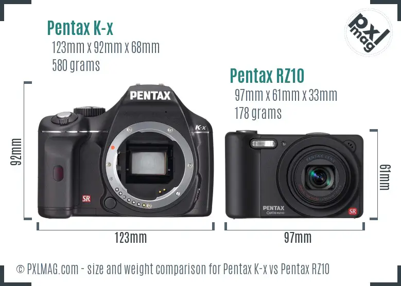 Pentax K-x vs Pentax RZ10 size comparison