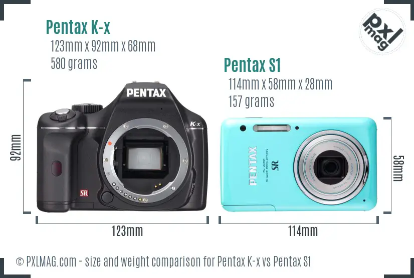 Pentax K-x vs Pentax S1 size comparison