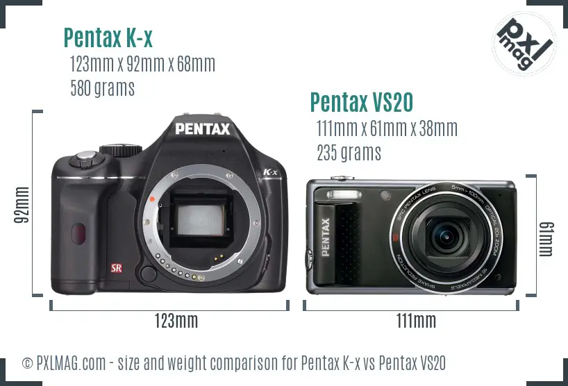 Pentax K-x vs Pentax VS20 size comparison