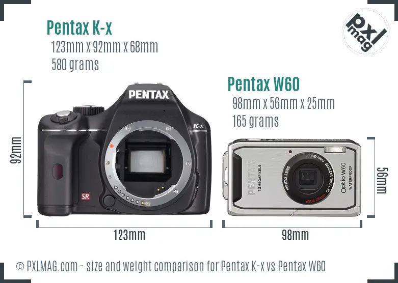 Pentax K-x vs Pentax W60 size comparison