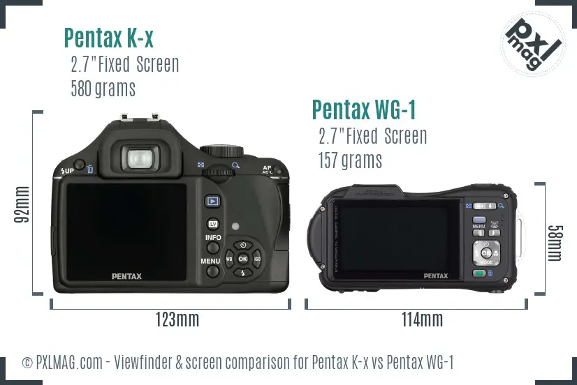 Pentax K-x vs Pentax WG-1 Screen and Viewfinder comparison