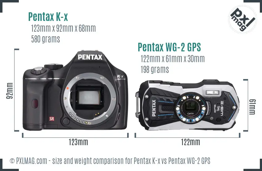 Pentax K-x vs Pentax WG-2 GPS size comparison