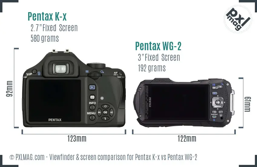 Pentax K-x vs Pentax WG-2 Screen and Viewfinder comparison