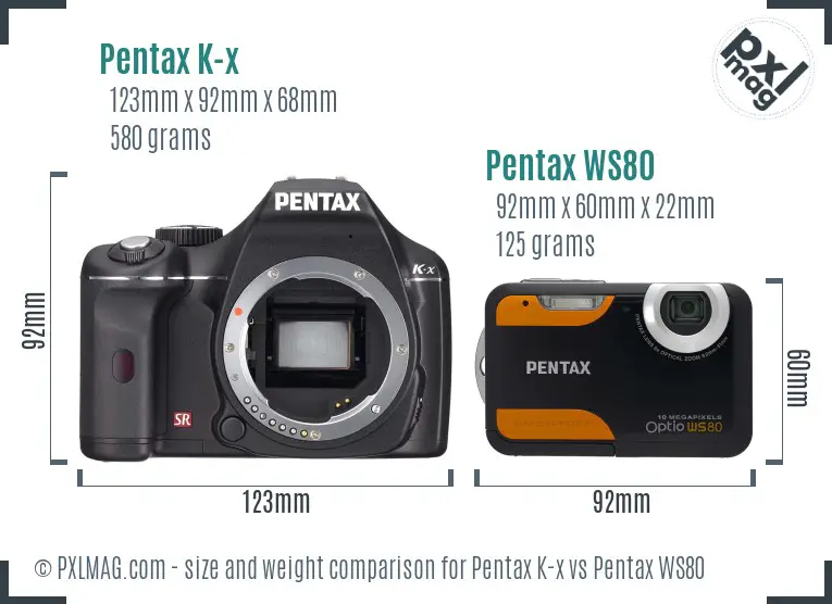 Pentax K-x vs Pentax WS80 size comparison
