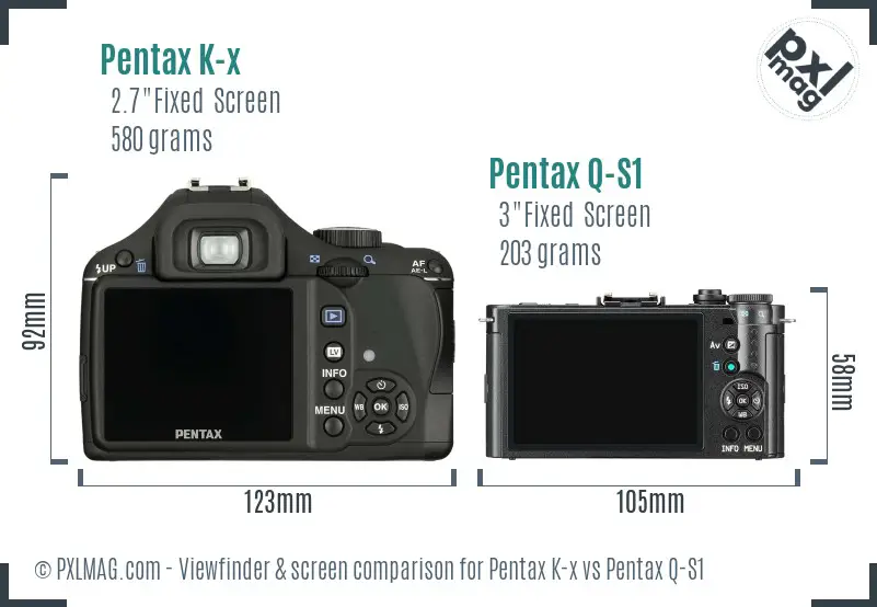 Pentax K-x vs Pentax Q-S1 Screen and Viewfinder comparison